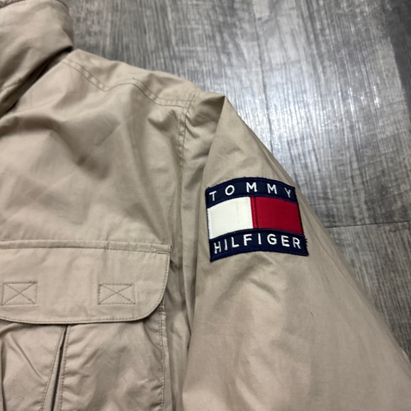 Vintage 90s Tommy Hilfiger Duck Down Puffer Jacket Utility Pockets Khaki - Picture 6 of 9